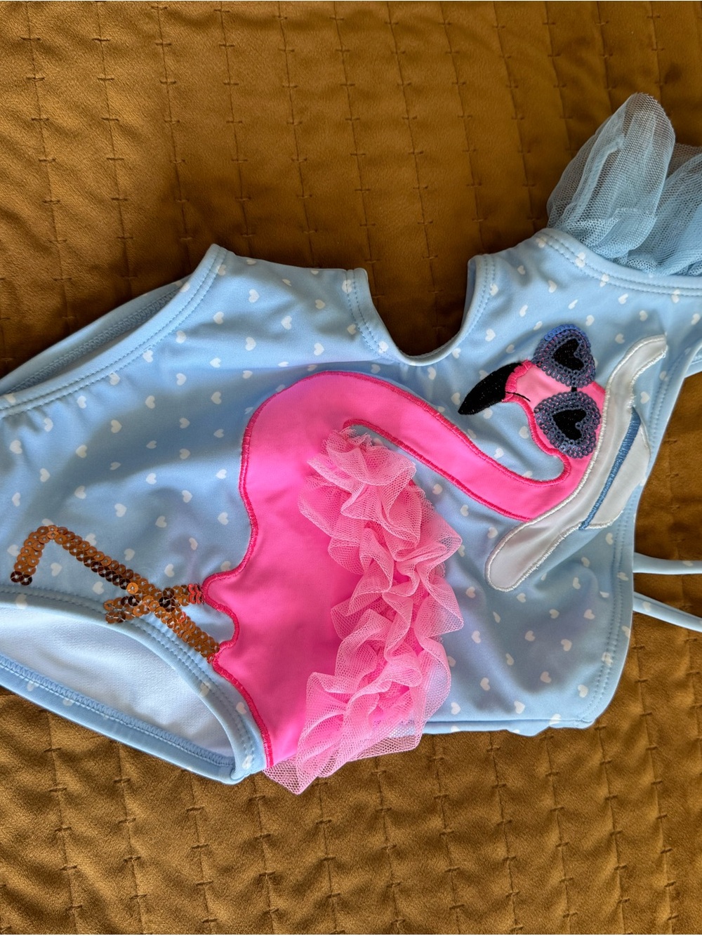 Flapdoodles Light Blue Swim Top with Pink Accent Flamingo